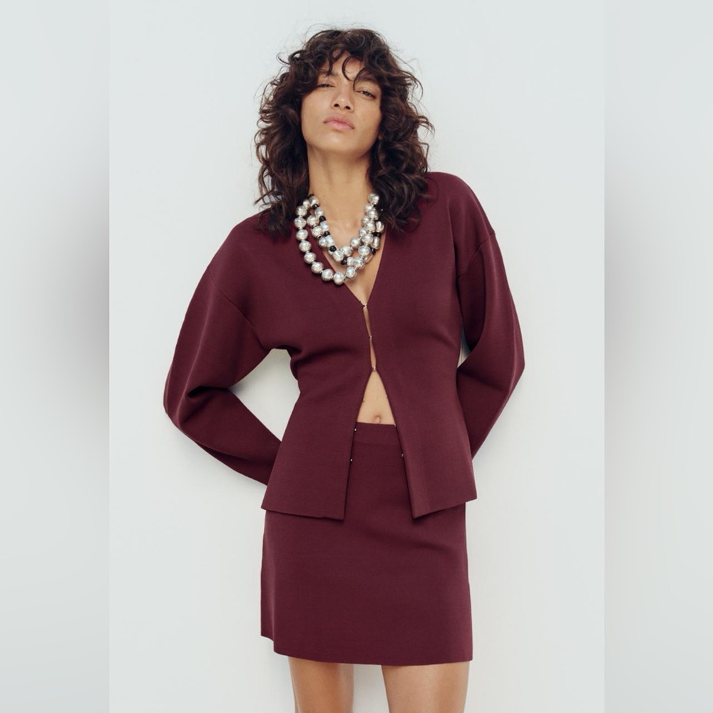 Basic Knit Burgundy Mini Skirt